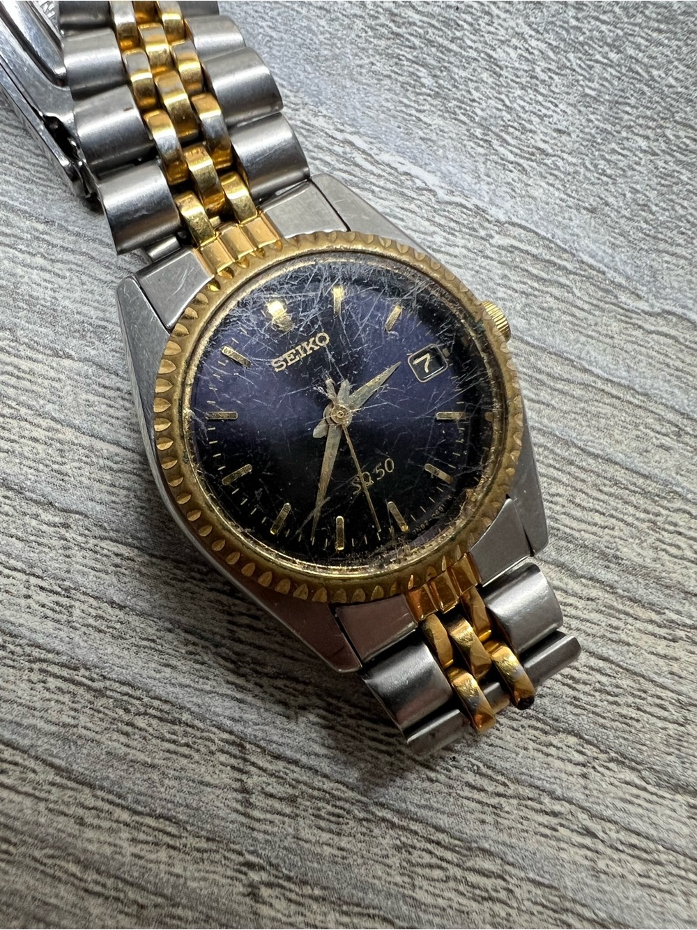 Seiko SQ 50 Two-Tone Womens Watch with Blue Dial